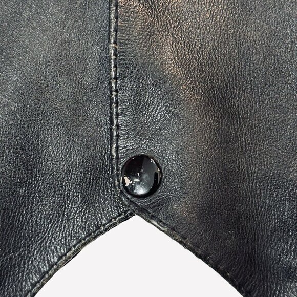 UNIK Men's Black Leather Motorcycle Vest Sz 42 Snaps Lace-Up Sides Pockets Biker - Picture 10 of 16